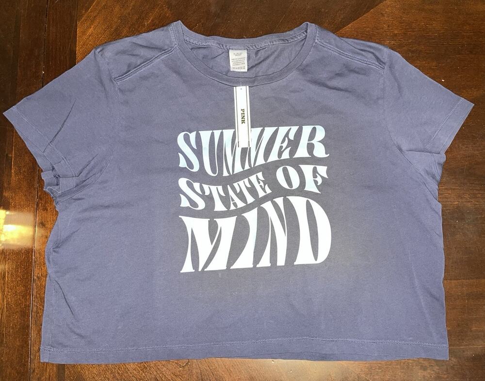 Victoria’s Secret PINK Crop T-Shirt-Blue Summer State Of Mind - Size XL New